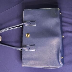 Elegant Blue Leather Tote Bag